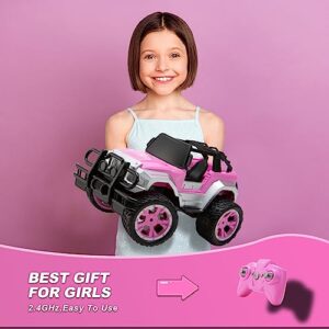 Carox Remote Control Car for Girls, 160 mins Pink RC Car with Doll and Sticker, 1:16 Scale RC Convertible Truck with Rechargeable Batteries, Birthday for Ages 4-12 Years Girls