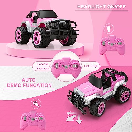 Carox Remote Control Car for Girls, 160 mins Pink RC Car with Doll and Sticker, 1:16 Scale RC Convertible Truck with Rechargeable Batteries, Birthday for Ages 4-12 Years Girls