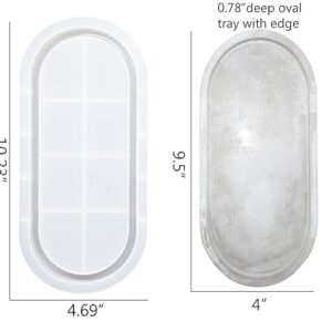 Large Oval Tray Molds for Concrete Oval Silicone Molds for Resin Dish Bathroom Vanity Tray DIY Crafts, 9.5x4x0.78 Inch, 2 Pack