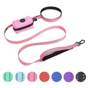 excellent elite spanker strong durable nylon dog training leash traction rope 5 feet long 3/4" wide with poop bag holder for small dogs(pink)