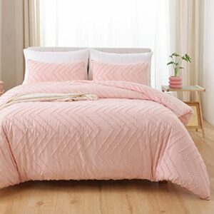 YIRDDEO Pink Comforter Full Size 3Pcs, Boho Comforter Set Full Pink Farmhouse Bedding Sets Queen, Vertical Tufted Comforter, Lightweight Neutral Blush Boho Bed Set (1 Comforter, 2 Pillowcases)