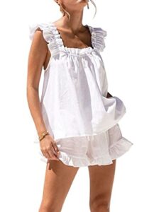 xfileen womens summer 2 piece set fashion ruffle trim cami and casual shorts set cotton pajama sets white