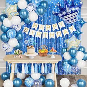 bule birthday party decorations set with birthday banner, bule confetti balloons, bule foil birthday background, tassel garland, cake toppers for girls men kids baby birthday party supplies decor