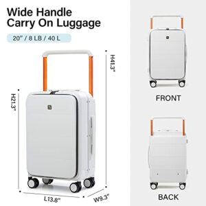 Hanke Carry On Luggage Hard Shell Suitcases with Spinner Wheels Top Zip Suitcase for Men Women TSA Luggage Travel Suit Case Lightweight Wide Handle Rolling Luggage 20 Inch(Smoke White)