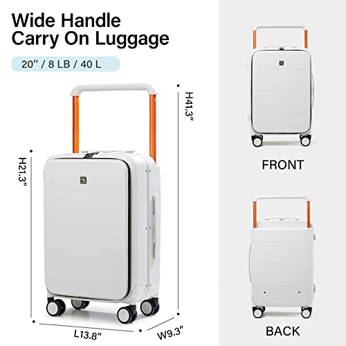 Hanke Carry On Luggage Hard Shell Suitcases with Spinner Wheels Top Zip Suitcase for Men Women TSA Luggage Travel Suit Case Lightweight Wide Handle Rolling Luggage 20 Inch(Smoke White)