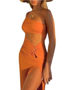 bacmaze y2k dress sexy strapless strap high slit bodycon dresses mini sleeveless cutout slim summer night party dress