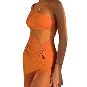 Bacmaze Y2K Dress Sexy Strapless Strap High Slit Bodycon Dresses Mini Sleeveless Cutout Slim Summer Night Party Dress