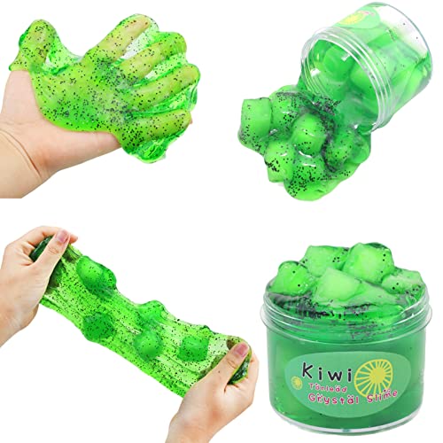 Fruit Slime Kit with Charms, 1 Pack 70ml Various Soft and Stretchy Crystal Mud Stress Relieve Sensory Toy Green Slime Toy