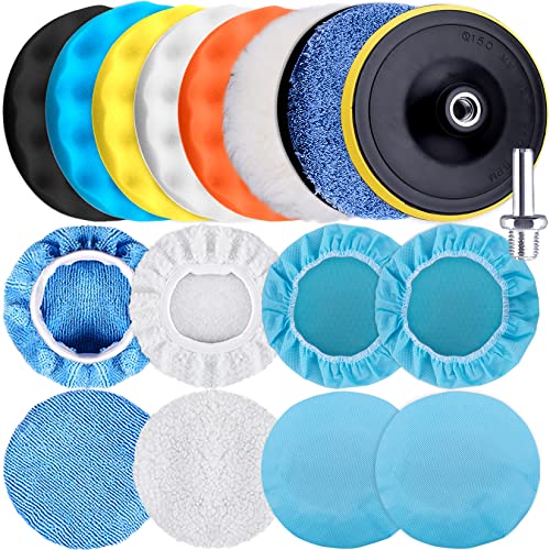 SIQUK 17 Pieces 6 Inch Buffing Pads Foam Polishing Pad Wax Buffer Polish Pads Bonnets Car Polishing Buffing Pad Buffer Attachment for Drill