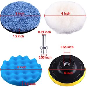 SIQUK 17 Pieces 6 Inch Buffing Pads Foam Polishing Pad Wax Buffer Polish Pads Bonnets Car Polishing Buffing Pad Buffer Attachment for Drill