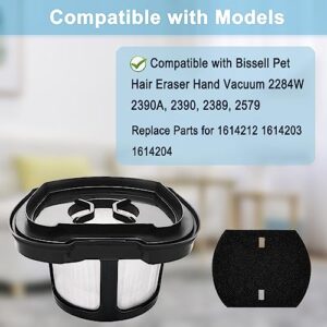 2390A Pet Hair Eraser Cordless Hand Vacuum Filter Replacement for Bissell Pet Hair Eraser Hand Vacuum 2284W, 2390A, 2390, 2389, 2579, Part # 1614212, 1614203, 1614204, 6 Vacuum Filters, 6 Foam Filters