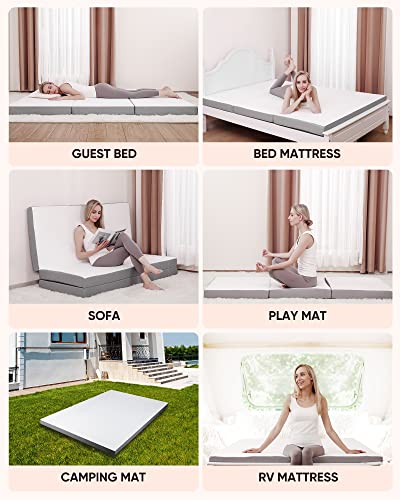 Forias Folding Mattress, Tri-fold Memory Foam Mattress, 4 Inch Foldable Mattress Topper with Washable Cover, Portable Mattress for Floor Guest Bed Camping Single Size 75" L x 25" W x 4" Th