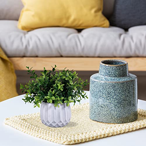 Winlyn 3 Pcs Faux Potted Plants Set - Artificial Eucalyptus, Rosemary, Boxwood Greenery in Small White Geometric Planters for Indoor Outdoor Desk Table Centerpiece Shelf Windowsill Home Office Decor