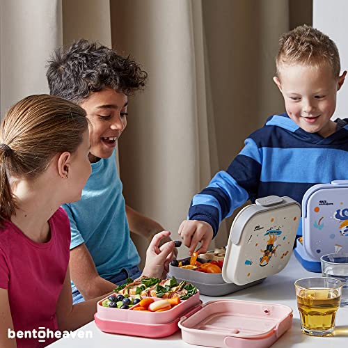 Bentoheaven Premium Bento Lunch Box for Kids, 9 Designs, Leak-proof 3-4 Compartments, Divider, Ideal size 30oz, Microwave/Dishwasher Safe Kids Bento Box (Loncheras Para Niños/Niñas)[Sand Gray]