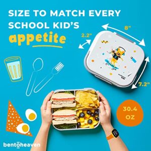 Bentoheaven Premium Bento Lunch Box for Kids, 9 Designs, Leak-proof 3-4 Compartments, Divider, Ideal size 30oz, Microwave/Dishwasher Safe Kids Bento Box (Loncheras Para Niños/Niñas)[Sand Gray]