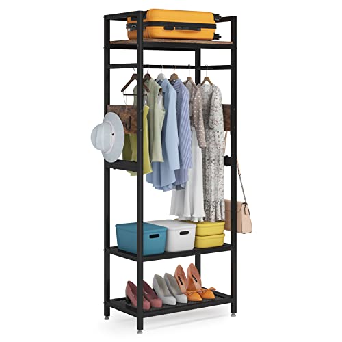 LITTLE TREE Clothes Rack with Shelves, Industrial Hall Tree Garment Rack Small Closet with Shoe Storage