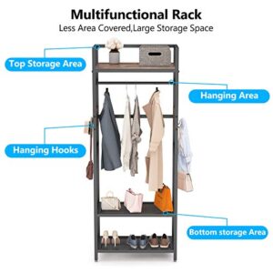 LITTLE TREE Clothes Rack with Shelves, Industrial Hall Tree Garment Rack Small Closet with Shoe Storage