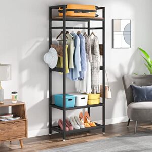 LITTLE TREE Clothes Rack with Shelves, Industrial Hall Tree Garment Rack Small Closet with Shoe Storage