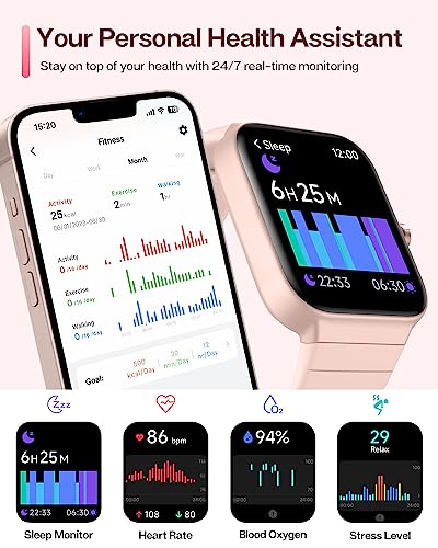 Smart Watches for Women Men(Bluetooth Answer/Make Call), Smart Watch Alexa Built-in, 1.8" Fitness Watch with Heart Rate/SpO2/Sleep Monitor/100 Sports/IP68 Waterproof, Activity Trackers for iOS Android