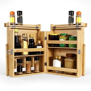 gobam bamboo kitchen countertop organizer - 3 tier shelf, portable space saving storage spice organizer for living room, kitchen, office, outdoors - natural, 10.2 x 7.9 x 13.4 inches
