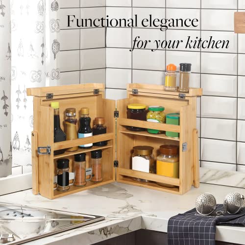 GOBAM Bamboo Kitchen Countertop Organizer - 3 Tier Shelf, Portable Space Saving Storage Spice Organizer for Living Room, Kitchen, Office, Outdoors - Natural, 10.2 x 7.9 x 13.4 inches