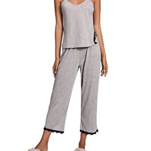 LYANER Women's Pajamas Set V Neck Sleeveless Cami Top with Pants PJ Sets Sleepwear Grey Medium