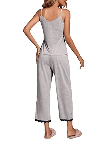 LYANER Women's Pajamas Set V Neck Sleeveless Cami Top with Pants PJ Sets Sleepwear Grey Medium