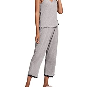 LYANER Women's Pajamas Set V Neck Sleeveless Cami Top with Pants PJ Sets Sleepwear Grey Medium