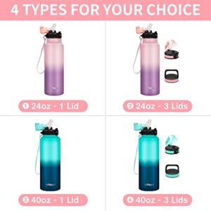 GOPPUS 40 oz Insulated Water Bottle With Straw Stainless Steel Sports Water Cup Flask with 3 Lids (Straw, Spout and Handle Lid) Wide Mouth Resusable Metal Water bottles Keep Hot and Cold for Men Women