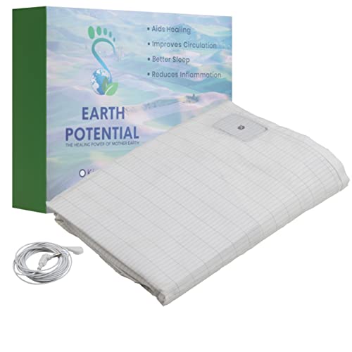 Earthing Grounding Fitted California King Size Sheet – Earthing Sheet for Healing Sleep & Wellbeing - c/w 15 ft Bed Grounding Cord - Earthing Sheets & Ground Earthing Products by Earth Potential