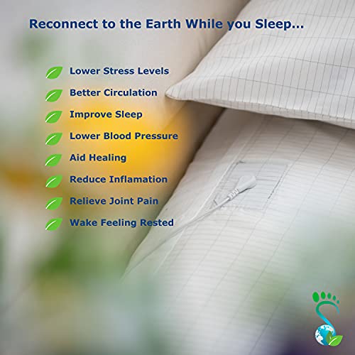 Earthing Grounding Fitted California King Size Sheet – Earthing Sheet for Healing Sleep & Wellbeing - c/w 15 ft Bed Grounding Cord - Earthing Sheets & Ground Earthing Products by Earth Potential