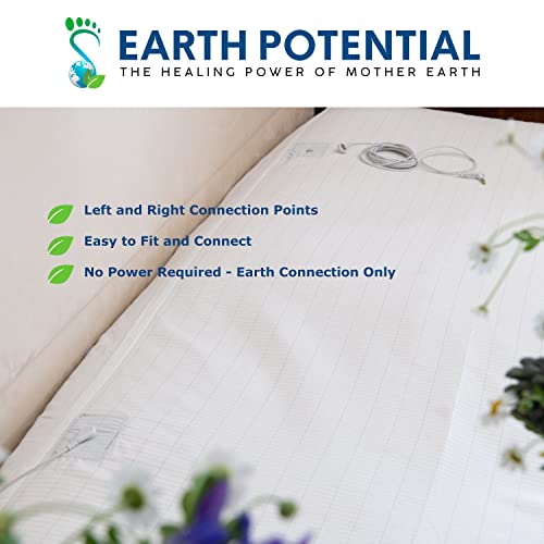 Earthing Grounding Fitted California King Size Sheet – Earthing Sheet for Healing Sleep & Wellbeing - c/w 15 ft Bed Grounding Cord - Earthing Sheets & Ground Earthing Products by Earth Potential