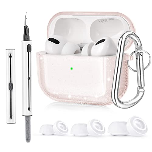 KOREDA [4 in 1] for AirPods Pro 2nd/1st Generation Case Cover with Cleaner Kit & Replacement Eartips(S/M/L), Soft Clear Protective AirPod Pro Case Shockproof Cover with Keychain for Women Men