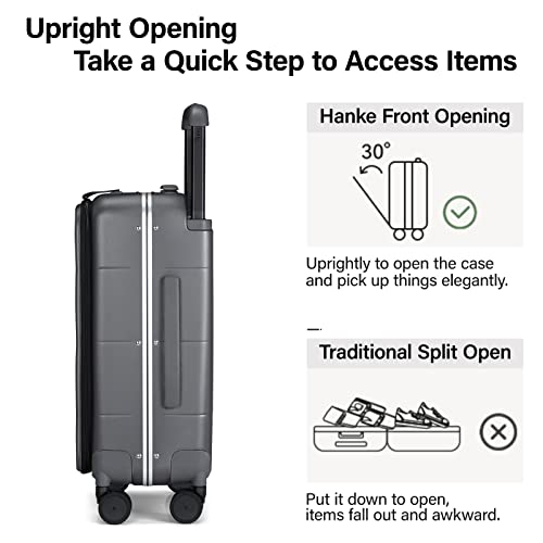 Hanke Carry On Luggage Airline Approved Hard Shell Suitcase with Spinner Wheels TSA Luggage Travel Suitcases Wide Handle for Men Women(Graphite Grey)