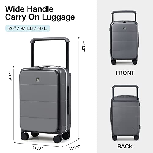 Hanke Carry On Luggage Airline Approved Hard Shell Suitcase with Spinner Wheels TSA Luggage Travel Suitcases Wide Handle for Men Women(Graphite Grey)