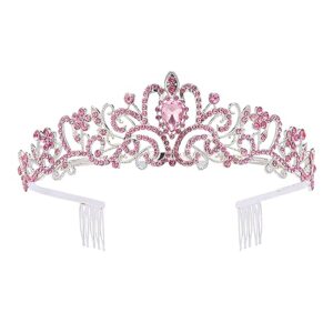 tiara crowns for women tiaras for girls princess crown for birthday halloween costume bride wedding queen, crystal (pink)