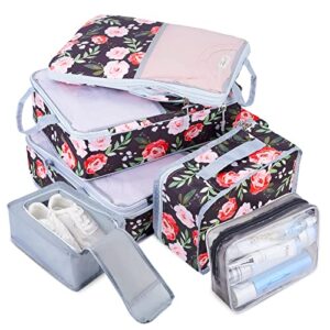 compression packing cubes, 6pcs packing cubes for travel organizer bags for luggage packing cubes for suitcases travel cubes for packing with shoe bag and toiletry bag