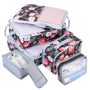 Compression Packing Cubes, 6pcs Packing Cubes for Travel Organizer Bags for Luggage Packing Cubes for Suitcases Travel Cubes for Packing with Shoe Bag and Toiletry Bag