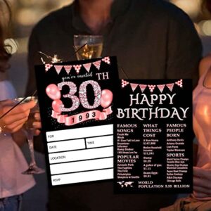 QZCYU 30th Birthday Invitations with Envelopes For Woman, 30th Birthday Party Invitations, Black & Rose Gold Adult Birthday Invitations - Set of 20