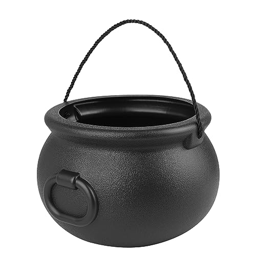 GLOCAMPING 7.5” Black Plastic Candy Cauldron Kettle, Plant Pot, Candy Holder, Halloween Party Favor Decoration