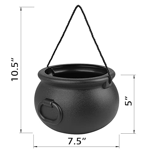 GLOCAMPING 7.5” Black Plastic Candy Cauldron Kettle, Plant Pot, Candy Holder, Halloween Party Favor Decoration