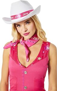 inspirit designs adult barbie and ken cowboy or cowgirl hat | officially licensed | white cowboy hat | interchangeable barbie and ken ribbons