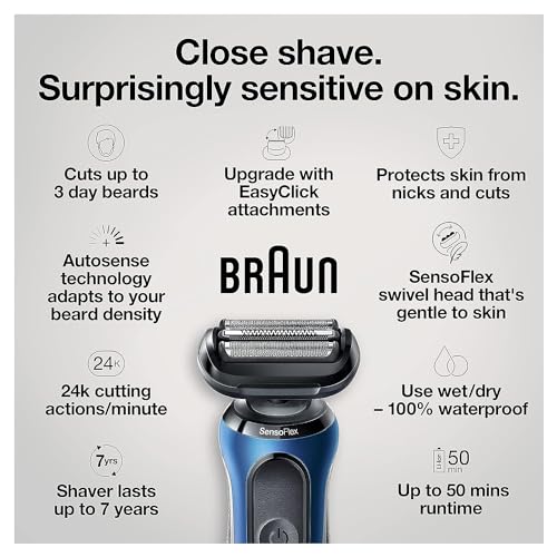 Braun Series 6 6040cs Electric Shaver with Charging Stand, Precision Trimmer, Wet & Dry, Rechargeable, Cordless Foil Shaver, Blue