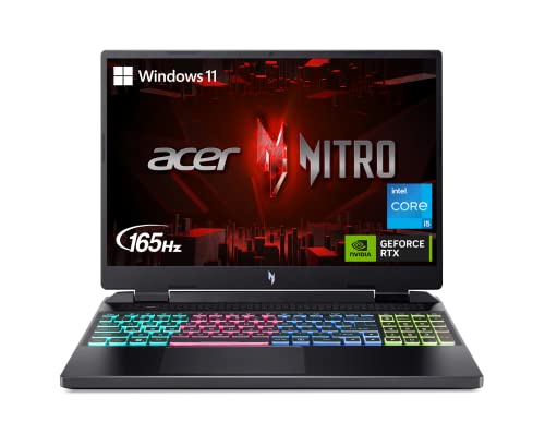 Acer Nitro 16 Gaming Laptop | Intel i5-13500H | NVIDIA GeForce RTX 4050 Laptop GPU | 16" 2560 x 1600 165Hz IPS G-SYNC Display | 8GB DDR5 | 512GB Gen 4 SSD | Wi-Fi 6 | RGB Backlit KB | AN16-51-56VR