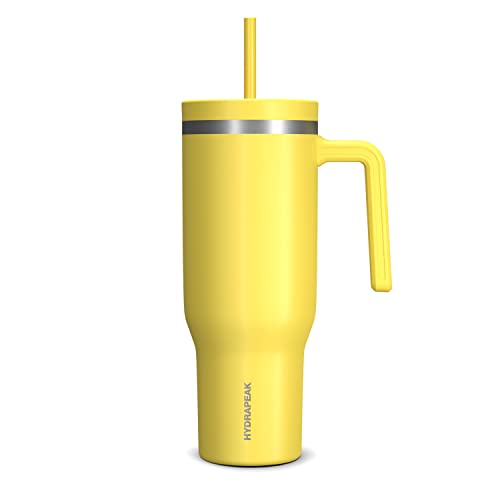 Hydrapeak Voyager 40 oz Tumbler with Handle and Straw Lid | Reusable Stainless Steel Water Bottle Travel Mug Cupholder Friendly | Insulated Cup | Holiday Gifts for Women Men Him Her (Lemon)