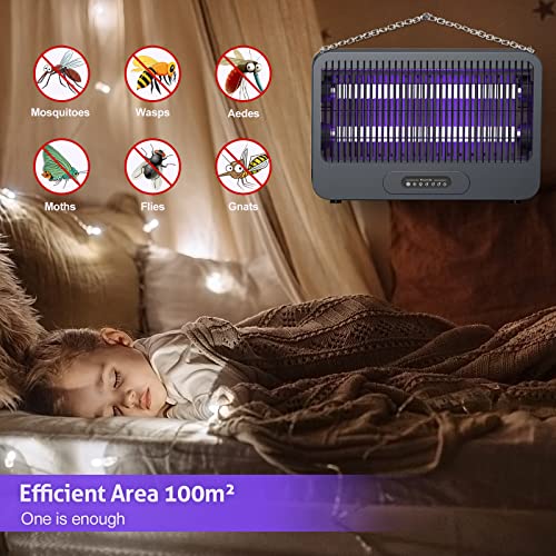 Bug Zapper, FTMKK Mosquito Zapper [Poweful 3500V Double Grid & Remote] Fly Zapper, Electronic Mosquito Repellent to Trap Bug Insect Fly Indoor, Bug Light 20W & 4 Lights， Grey