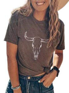 western clothes for women crewneck aztec graphic loose fit summer tees tops(cow,xl)