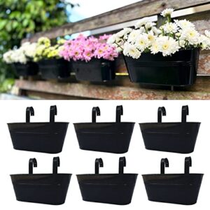 lalagreen outdoor rail planter - 6 pack, 11.2 inch black metal iron hanging flower pots deck railings fence buckets modern countryside boho style wall mount window box plant holder hooks porch decor