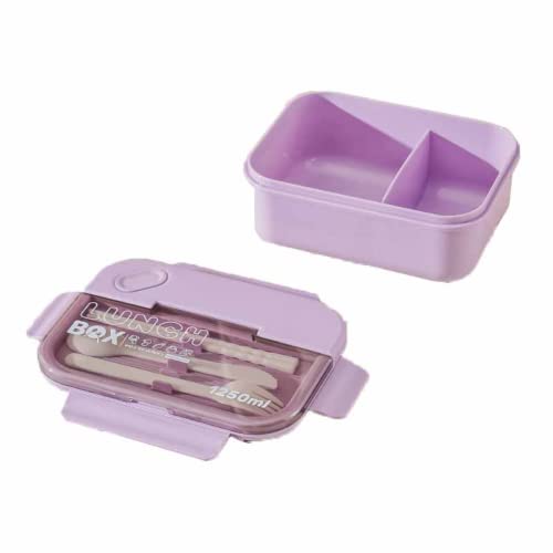 NIOIPXA Bento Box 2 or 3 Compartments, 1250ml/42oz Microwaveable Lunch Box with Tableware (Purple,2 compartments)