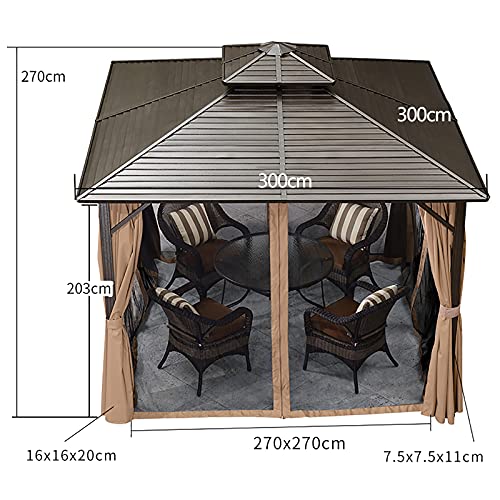 SUN RDPP Outdoor Hardtop Gazebo, Galvanized Steel Double Vented Roof Pergolas Aluminum Frame with Netting and Curtains, for Patios